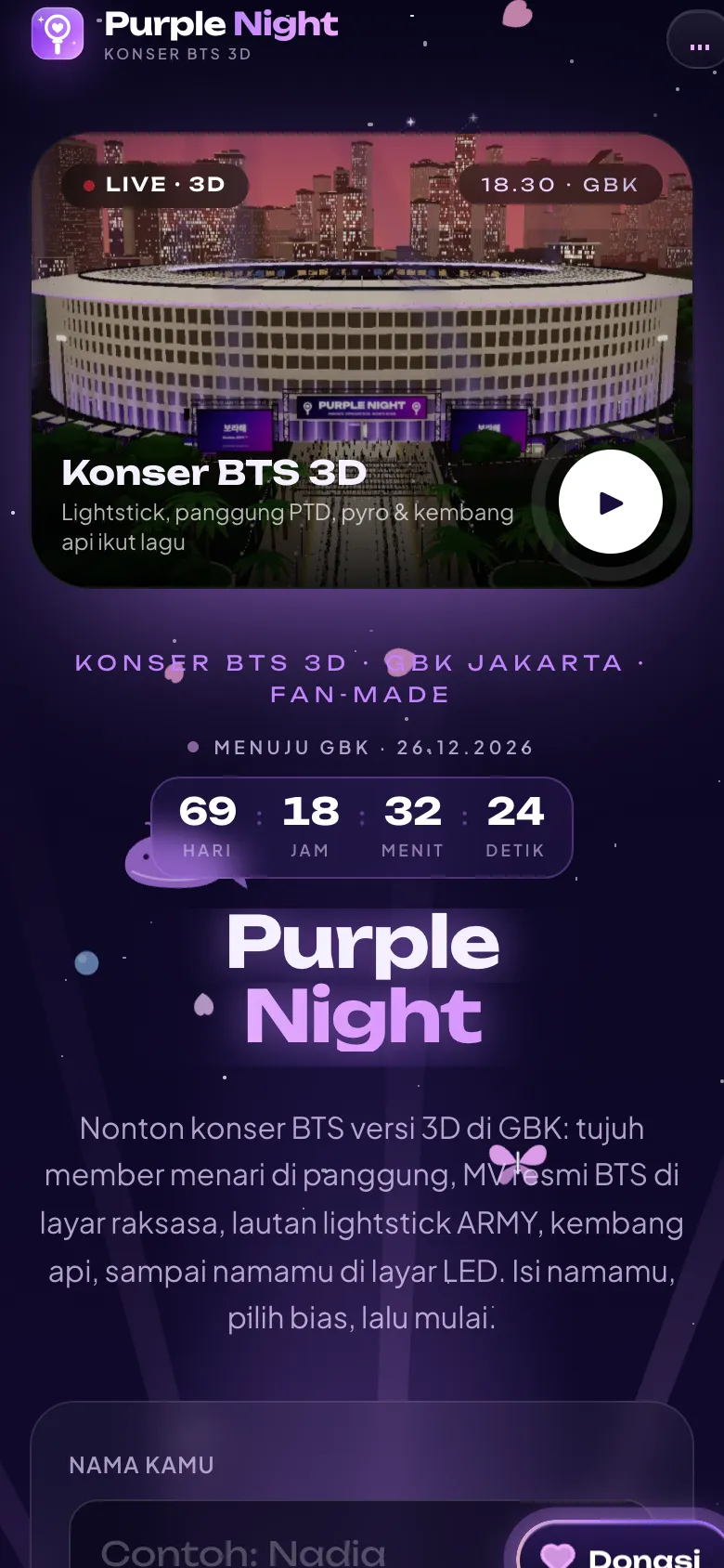 Tampilan mobile website Purple Night
