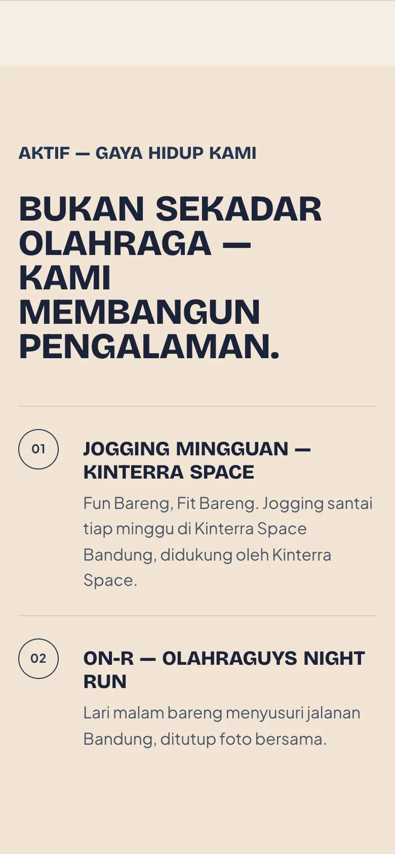 Tampilan mobile website Olahraguys