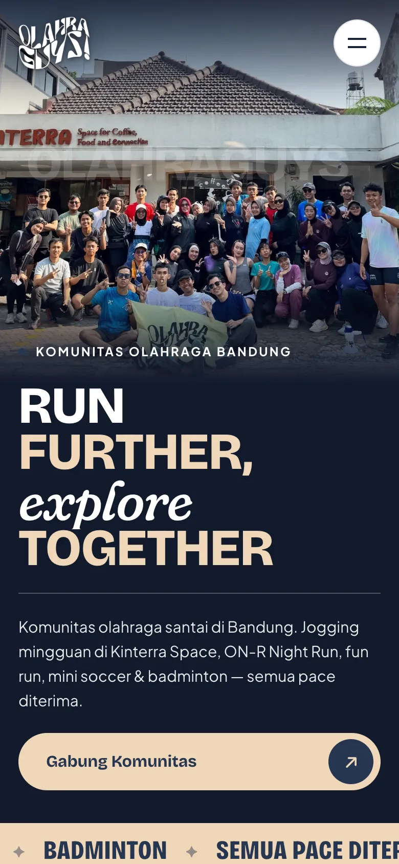 Tampilan mobile website Olahraguys