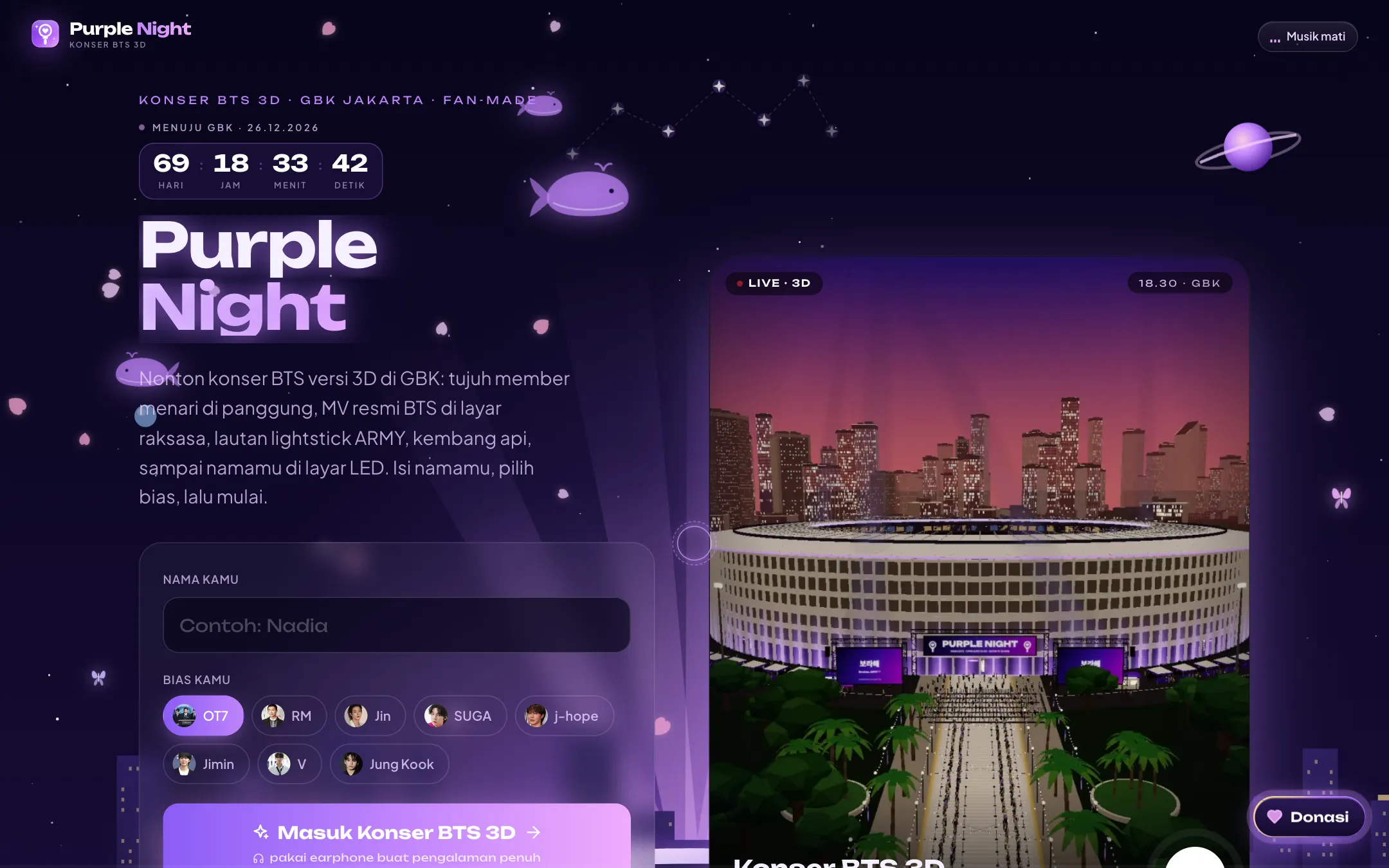 Tampilan desktop website Purple Night